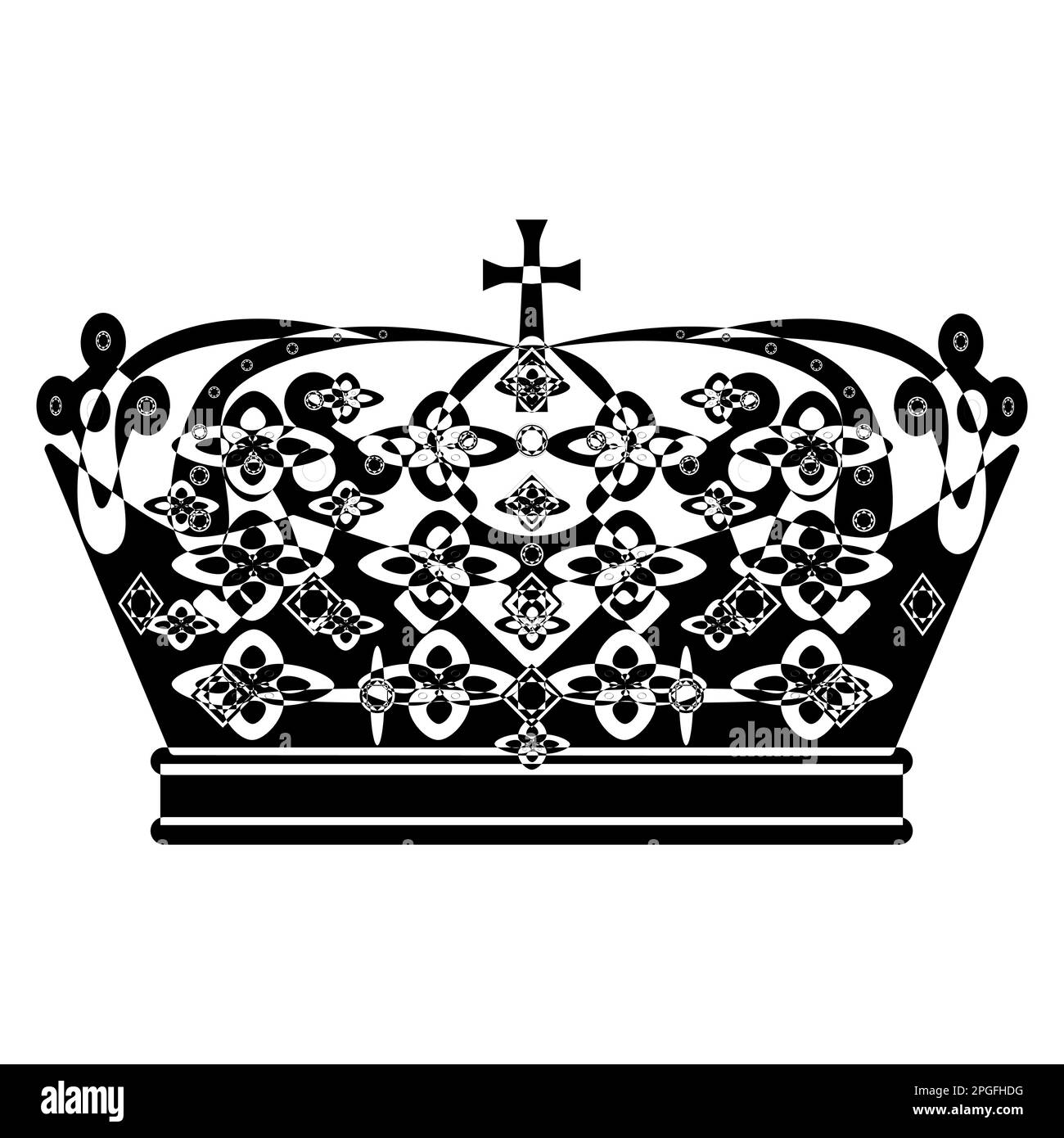 Krone im Lineart-Stil. Klassisches königliches Symbol. Darstellung des Konturvektors isoliert auf weißem Hintergrund. Stock Vektor