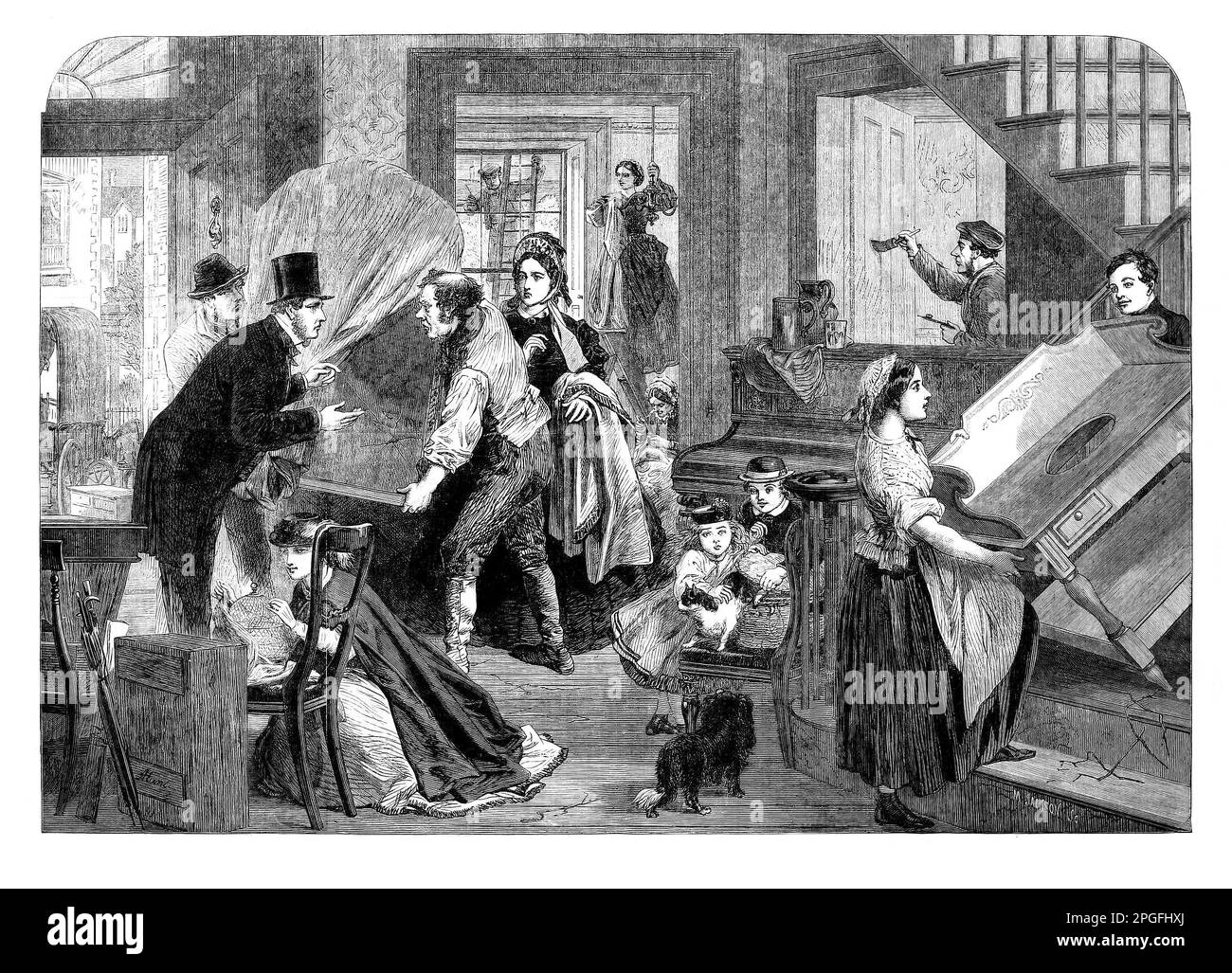„Vierteltag“ Unbehagen, Ärger und Aufregung beim Umziehen oder Umziehen eines Hauses irgendwo in England um 1863 Uhr Stockfoto