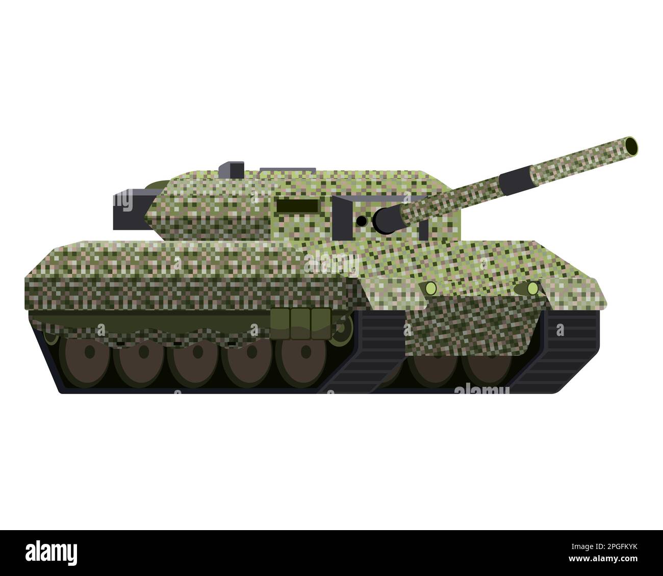 Das Haupt-Battle-Panzer im flachen Style. Militärfahrzeug. Pixeltarnung. Farbige Vektordarstellung isoliert auf weißem Hintergrund. Stock Vektor