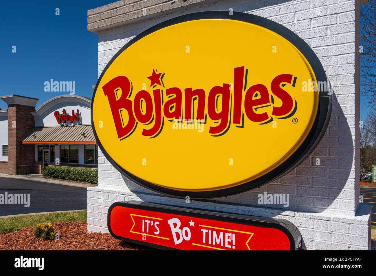 Bojangles' berühmtes Fast-Food-Restaurant Chicken 'n Biscuits in Buford, Georgia, nordöstlich von Atlanta. (USA) Stockfoto