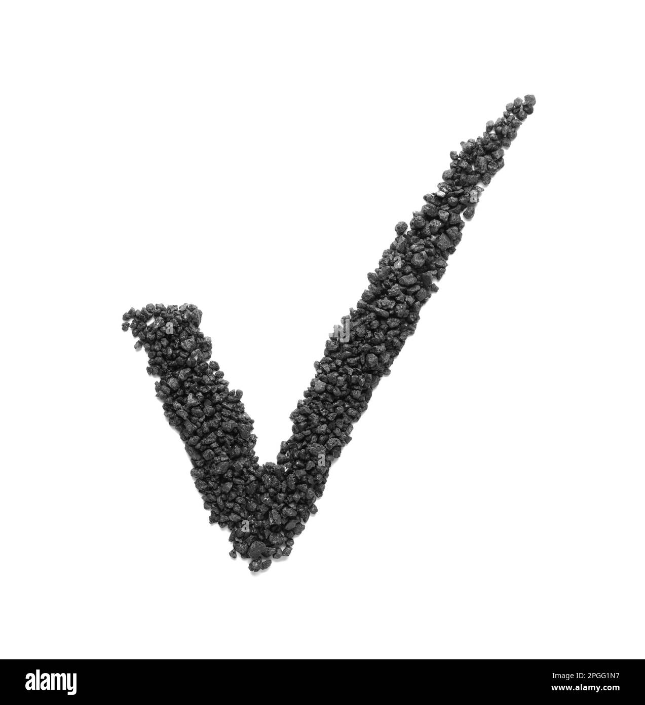 Häkchen aus Aktivkohle auf weißem Hintergrund Stockfoto