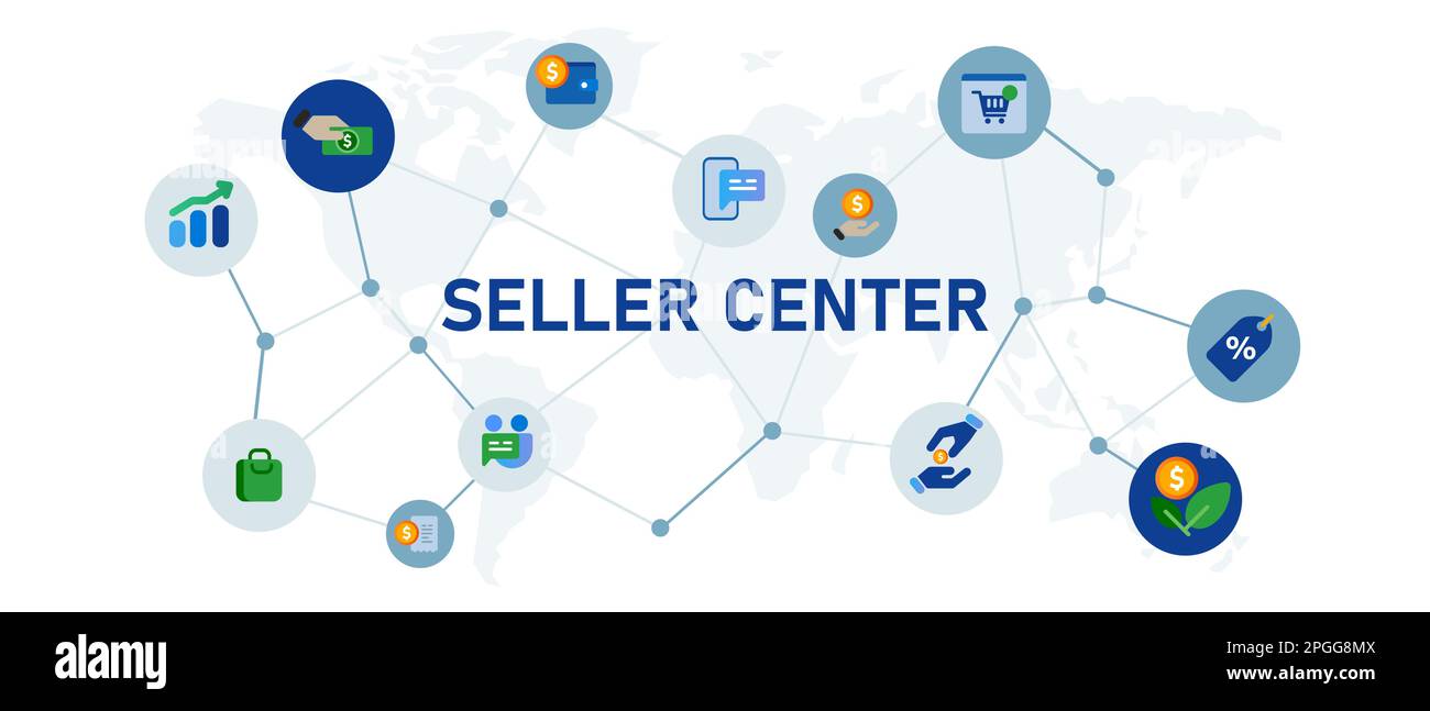 Seller Center Merchant Center für die Sammlung von Online-E-Commerce-Symbolen Stock Vektor