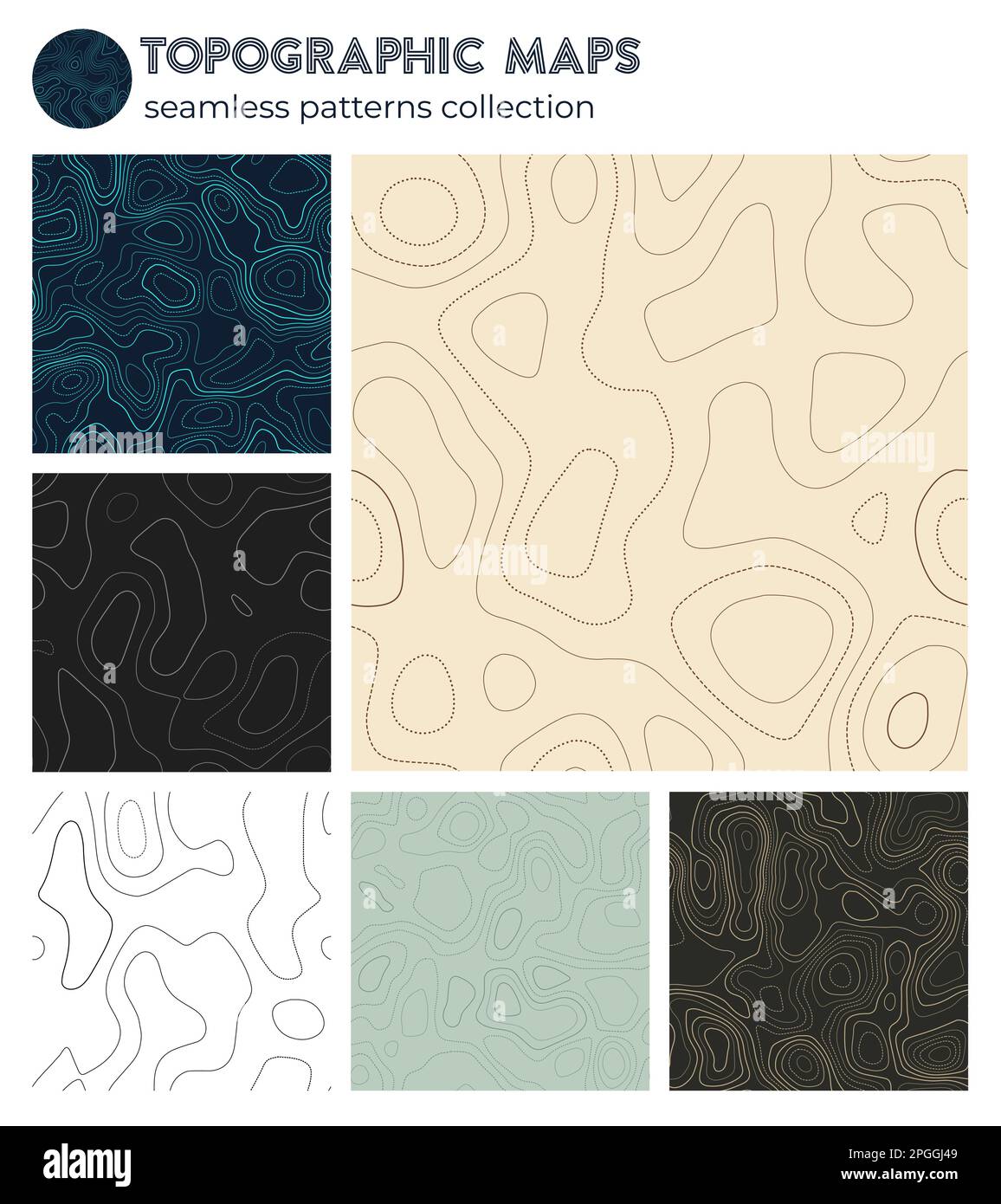 Topografische Karten. Authentische Isolationsmuster, nahtloses Design. Erstaunlicher kachelbarer Hintergrund. Vektorabbildung. Stock Vektor