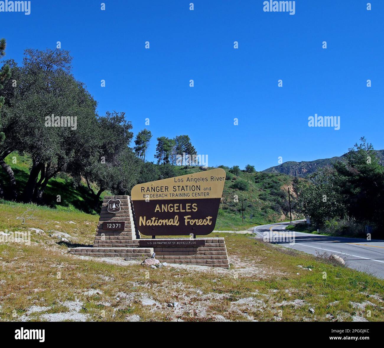 Los Angeles Ranger Station und Biedebach Training Center, Angeles National Forest, Schild, Kalifornien Stockfoto