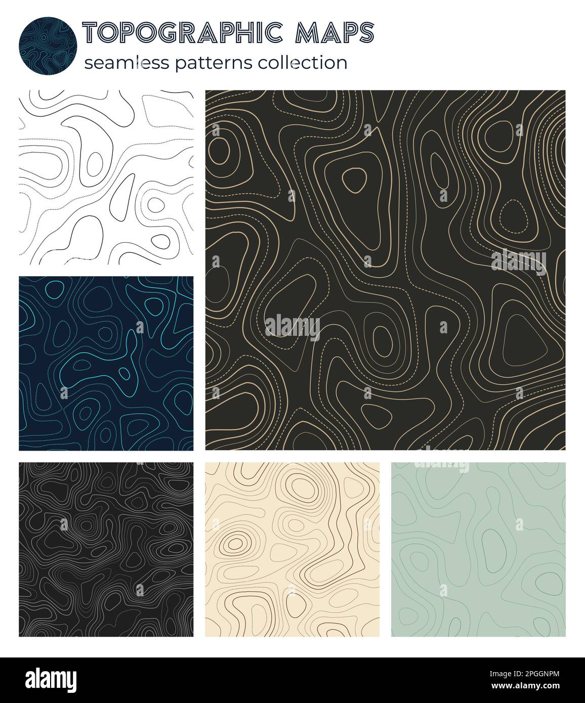 Topografische Karten. Authentische Isolationsmuster, nahtloses Design. Toller, gekachelter Hintergrund. Vektorabbildung. Stock Vektor