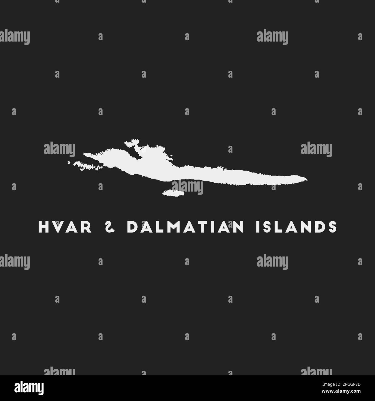 Hvar und Dalmatinische Inseln Symbol. Inselkarte auf dunklem Hintergrund. Stilvolle Karte von Hvar und Dalmatinischen Inseln mit Inselnamen. Vektorabbildung. Stock Vektor