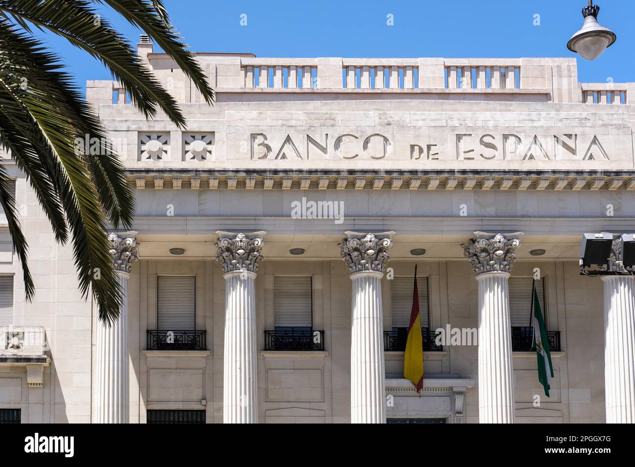Blick auf das äußere des Gebäudes, Banco Espana in Malaga Stockfoto