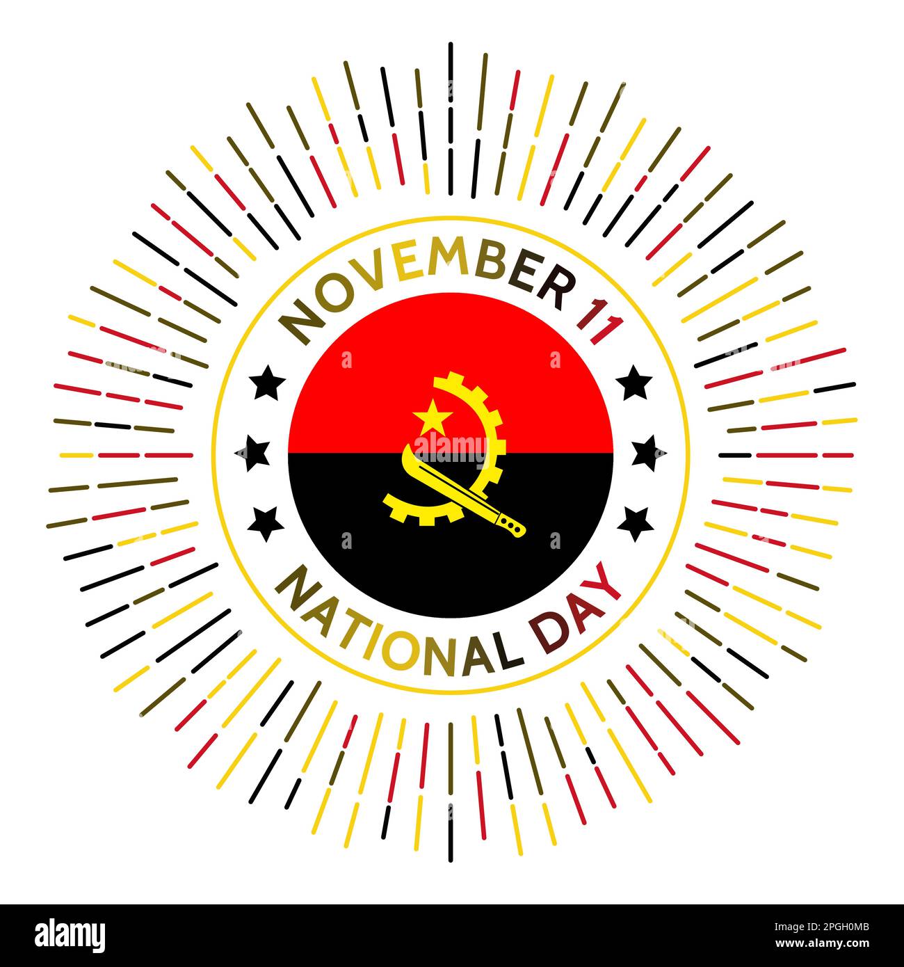 Abzeichen zum Nationalfeiertag Angolas. Unabhängigkeit von Portugal im Jahr 1975. Gefeiert am 11. November. Stock Vektor
