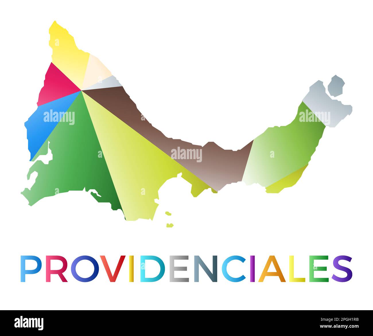 Helle Providenciales-Form. Mehrfarbiges Insellogo im geometrischen Stil. Modernes, trendiges Design. Illustration des Strahlungsvektors. Stock Vektor