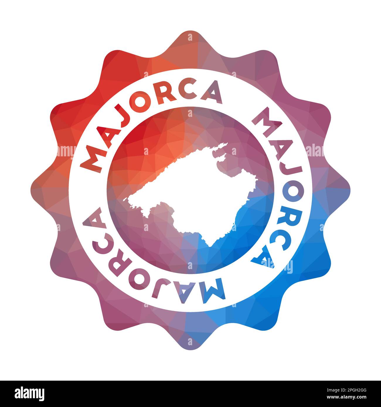 Mallorca Low Poly Logo. Buntes Reiselogo mit Farbverlauf der Insel im geometrischen Stil. Stock Vektor