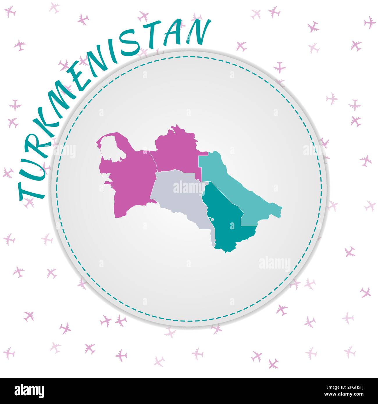 Turkmenistan Kartendesign. Landkarte mit Regionen in Smaragd-Amethyst-Farbpalette. Stock Vektor