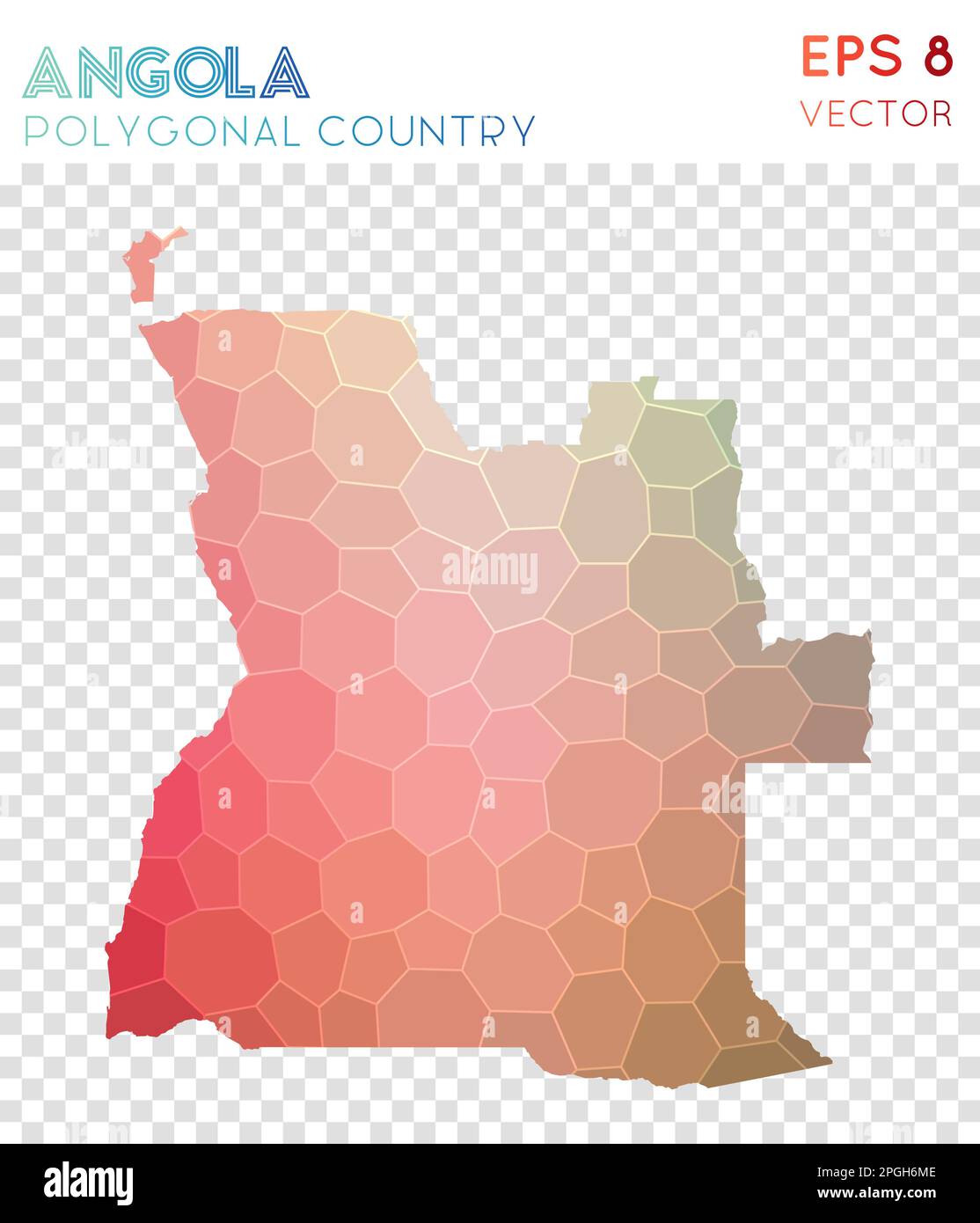Angola polygonale Karte, Land im Mosaikstil. Niedlicher flacher Poly-Stil, modernes Design. Angola polygonale Karte für Infografiken oder Präsentationen. Stock Vektor