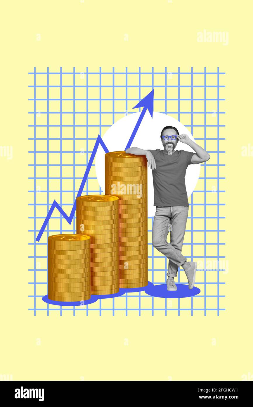 Composite-Collage-Bild eines älteren älteren Mannes Arrow-up-Investor-Manager-Ökonom Finanzbuchhalter Progress Income Success Stockfoto