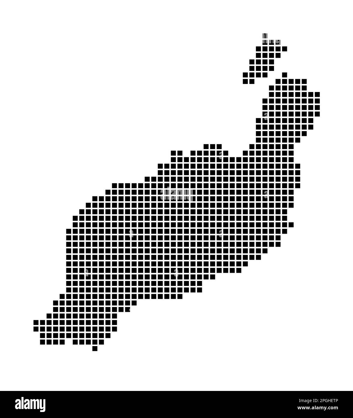 Lanzarote Karte. Karte von Lanzarote im gepunkteten Stil. Die Grenzen der Insel sind mit Rechtecken gefüllt. Vektorabbildung. Stock Vektor