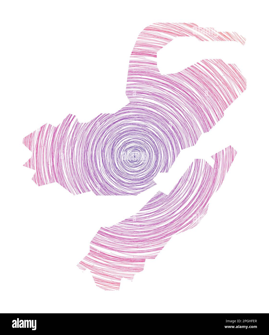 Nusa Lembongan Karte gefüllt mit konzentrischen Kreisen. Skizzieren Sie Kreise in Form der Insel. Vektorabbildung. Stock Vektor