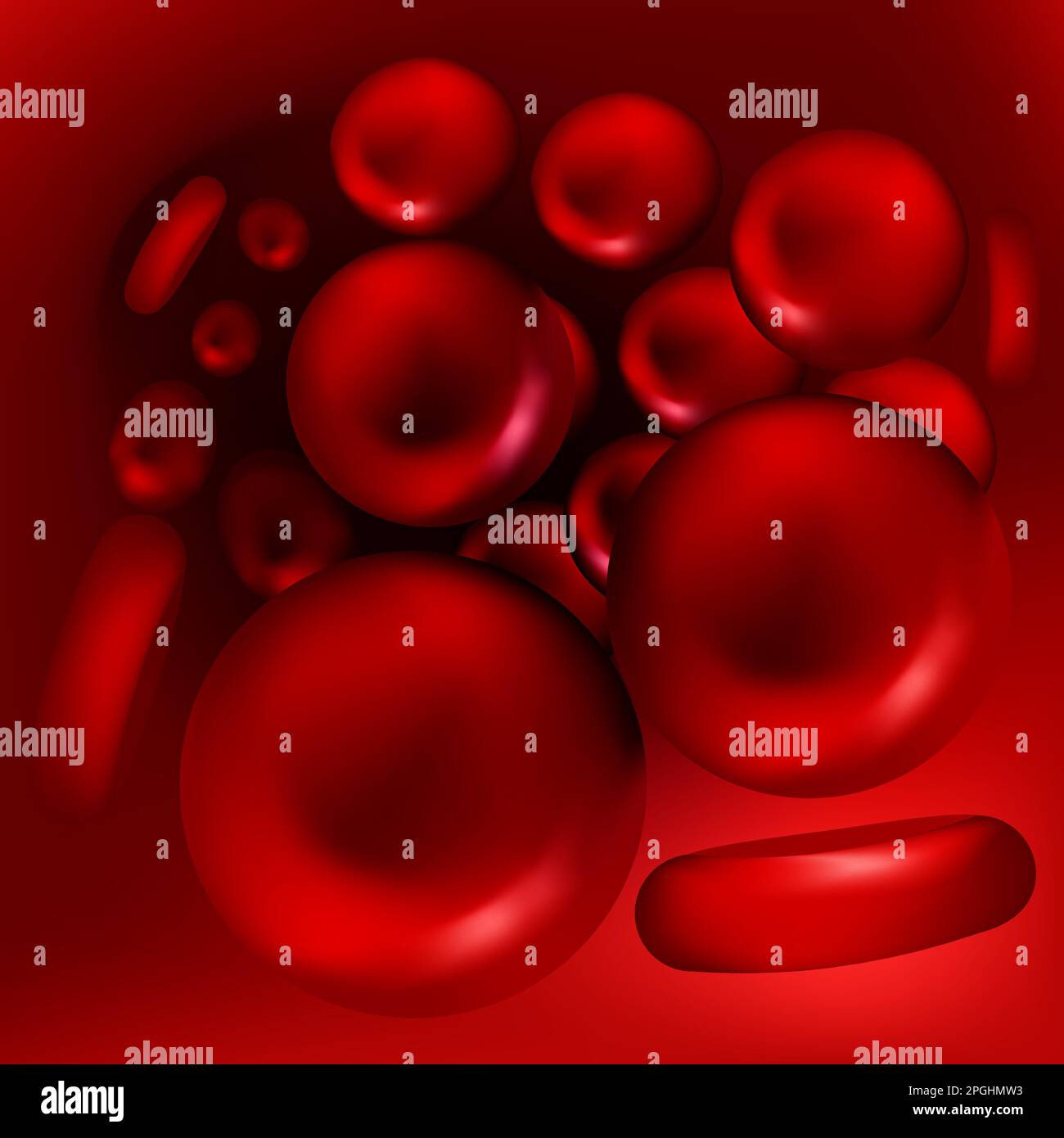 Bewegliche rote Erythrozyten in einer Vene. Vektor 3D Blutzellen Nahaufnahme. Medizinische Lagerbildgebung mit Blutzellen in Bewegung. Stock Vektor
