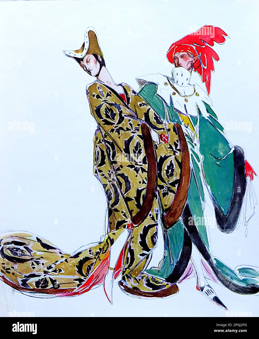 Zwei Höflinge, aus St. Joan von Bernard Shaw und illustriert von Charles Ricketts. Constable und Co. 1924. Stockfoto