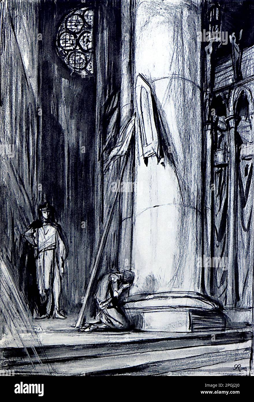 Die Kathedrale von Reims von St. Joan von Bernard Shaw und schwarz-weiß von Charles Ricketts illustriert. Constable und Co. 1924. Stockfoto