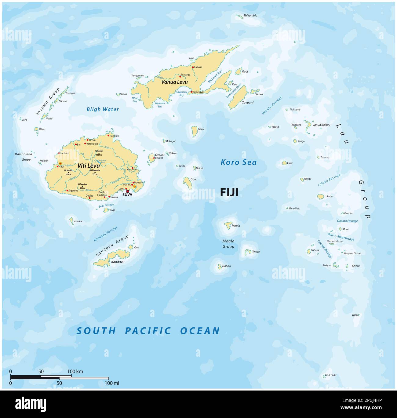 Karte des südpazifischen Inselstaates Republik Fidschi Stockfoto