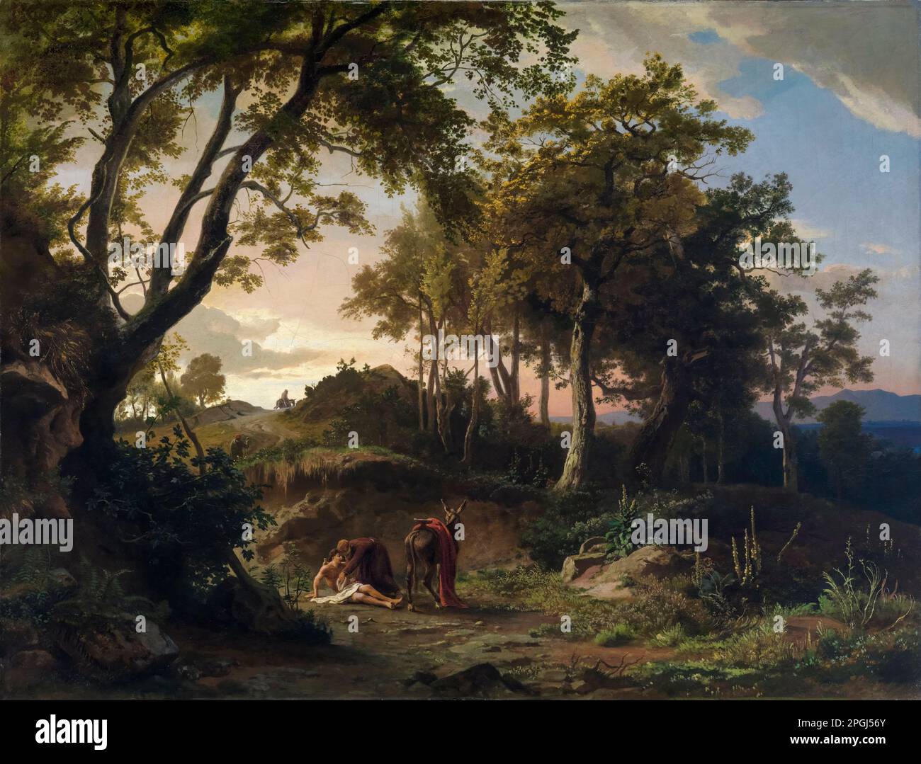 Johann Wilhelm Schirmer Gemälde, guter Samariter, Öl auf Leinwand, 1857 Stockfoto