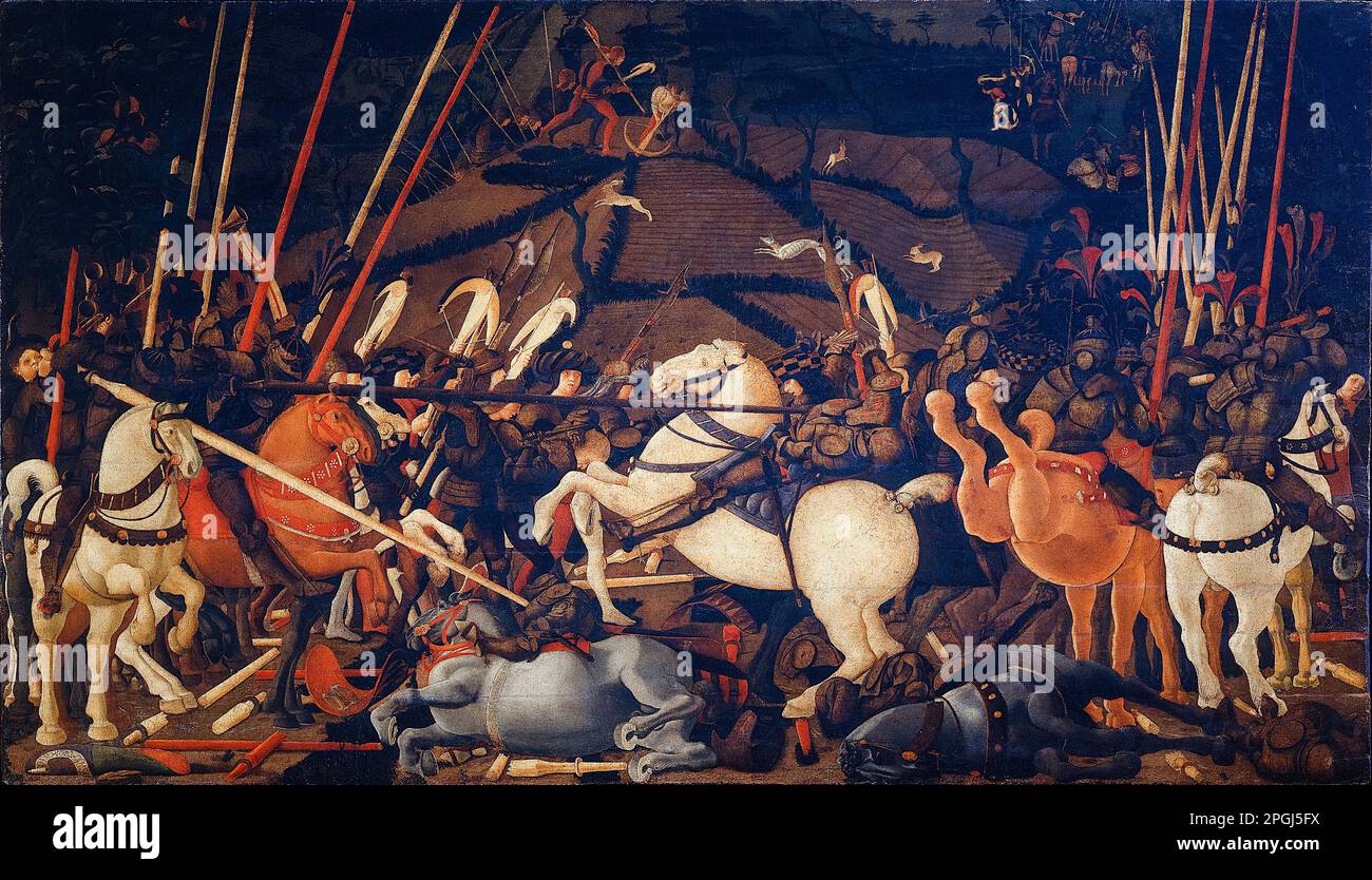 Paolo Uccello, die Schlacht von San Romano, gemalt in Tempera an der Tafel, 1436-1440 Stockfoto