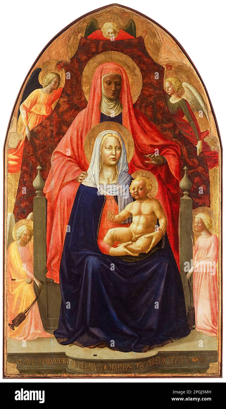 Masolino da Panicale & Masaccio Gemälde, Madonna und Kind mit Saint Anne, Öl auf Platte, 1424-1425 Stockfoto