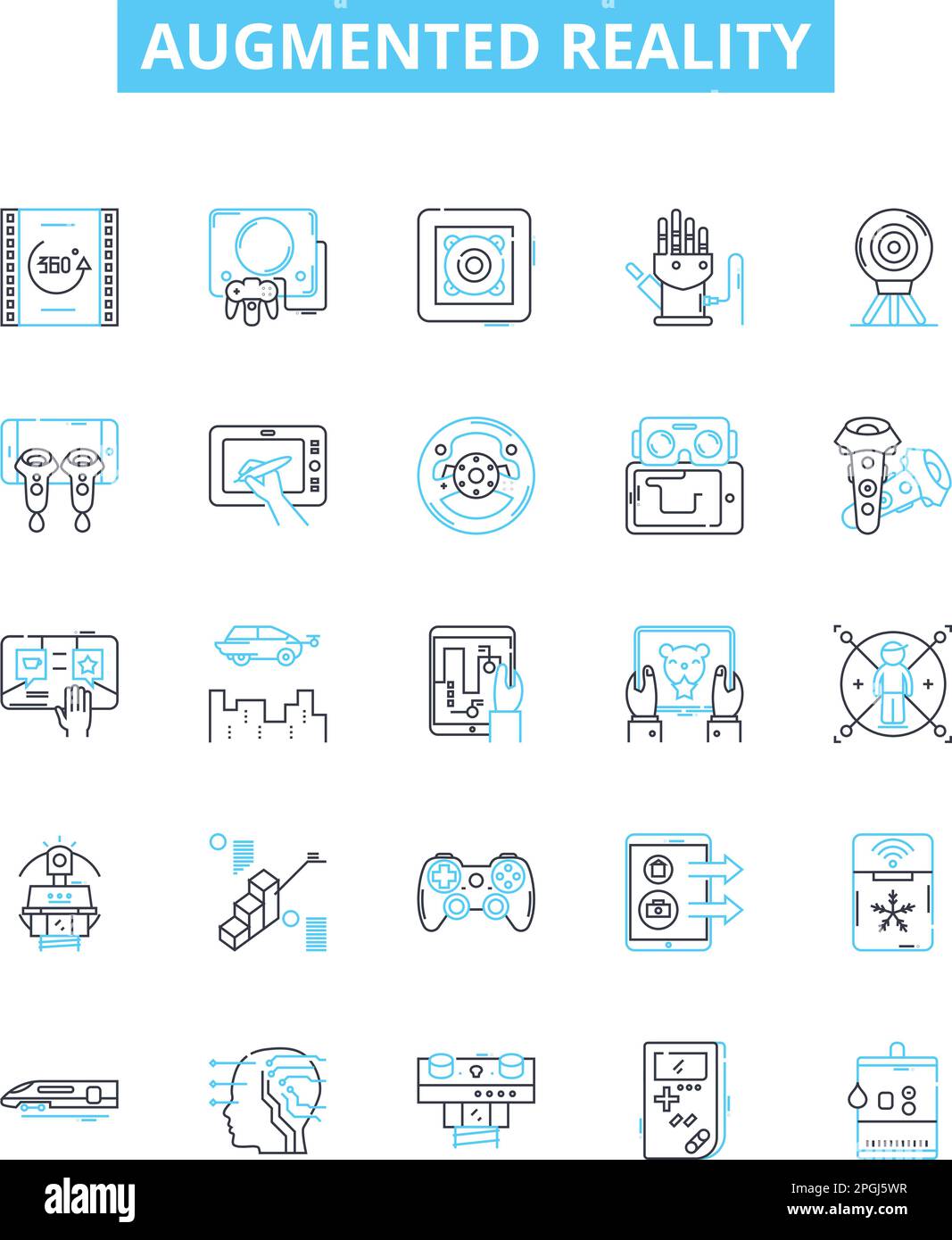 Symbole für Vektorlinien der erweiterten Realität eingestellt. Augmented, Reality, AR, 3D, Mixed, Virtuelle, interaktive Darstellung von Konzeptsymbolen und -Zeichen Stock Vektor