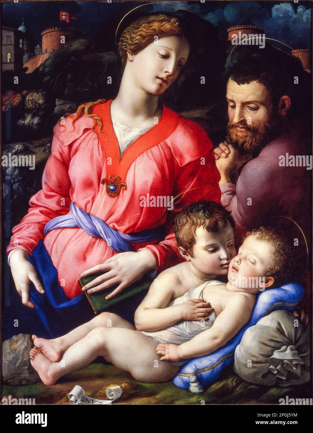 Die Heilige Familie Panciatichi, gemalt in Öl auf der Platte von Agnolo Bronzino, um 1540 Stockfoto