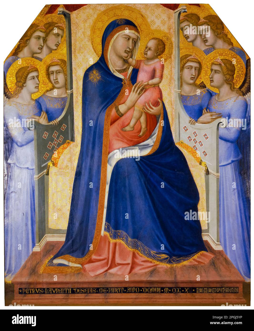 Pietro Lorenzetti-Gemälde, Madonna und Kind in Engel verknallt, Tempera auf der Tafel, 1340 Stockfoto