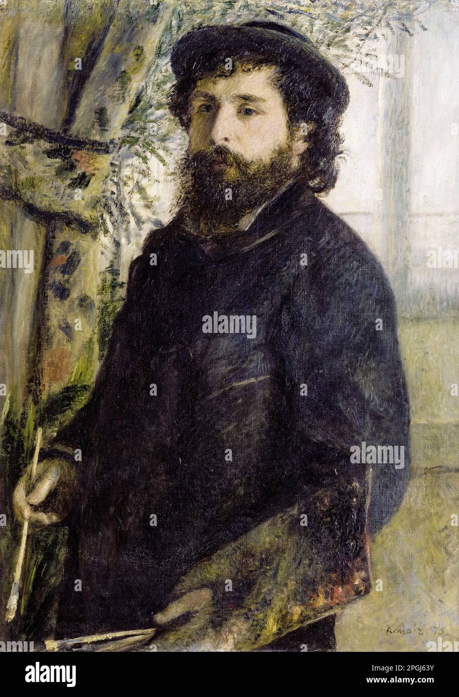 Porträt von Claude Monet (1840-1926), Ölgemälde auf Leinwand von Pierre Auguste Renoir, 1875 Stockfoto