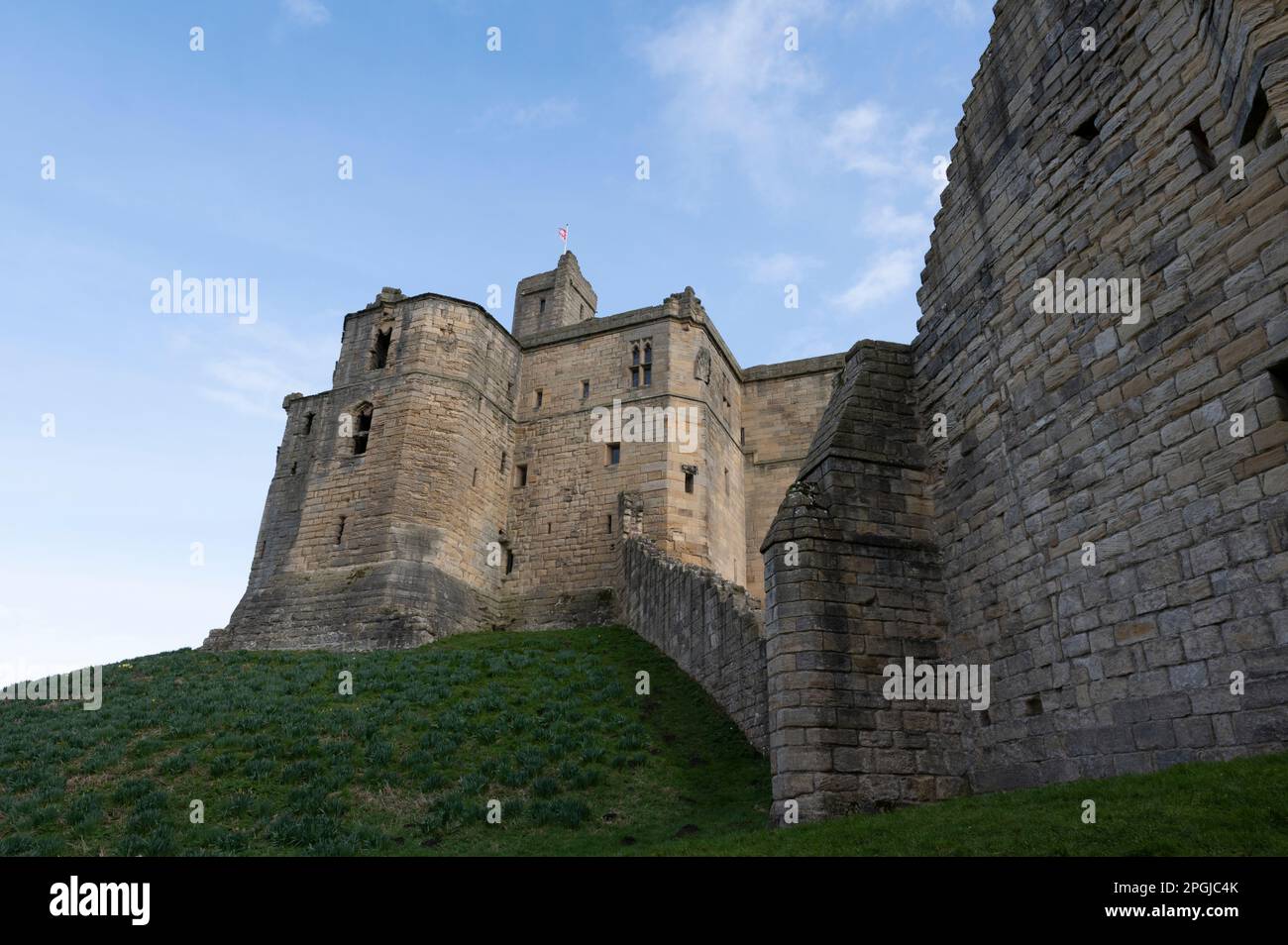 Warkworth Castle in Northumberland Stockfoto