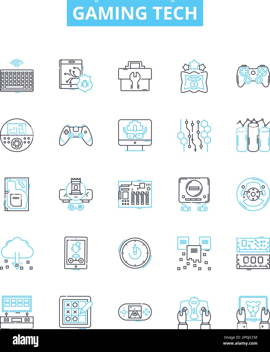 Symbole für Vektorlinien der Gaming-Technik eingestellt. Gaming ...