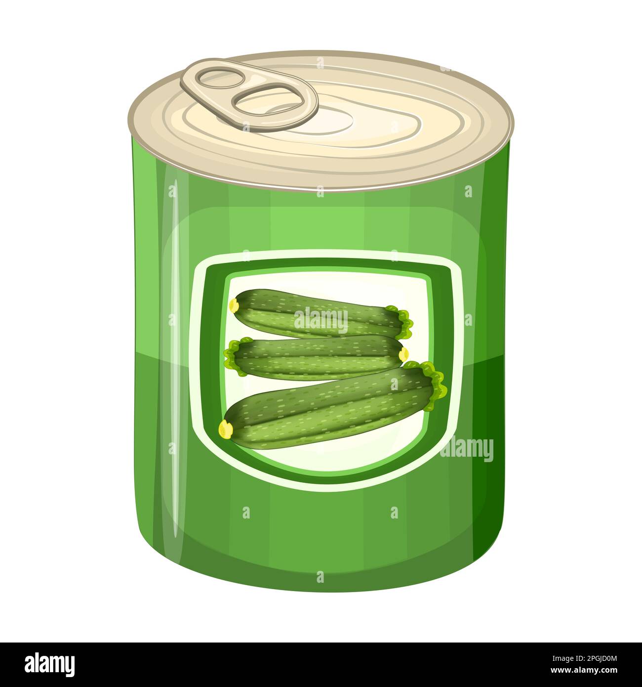 Zucchini Dose Dose Dose Dose. Dosenpüree, Paste, gedünstete oder gehackte Zucchini-Packung. Porridge, Sauce und Dressing von Knochenmark in Metalldose mit Label.Vector Stock Vektor