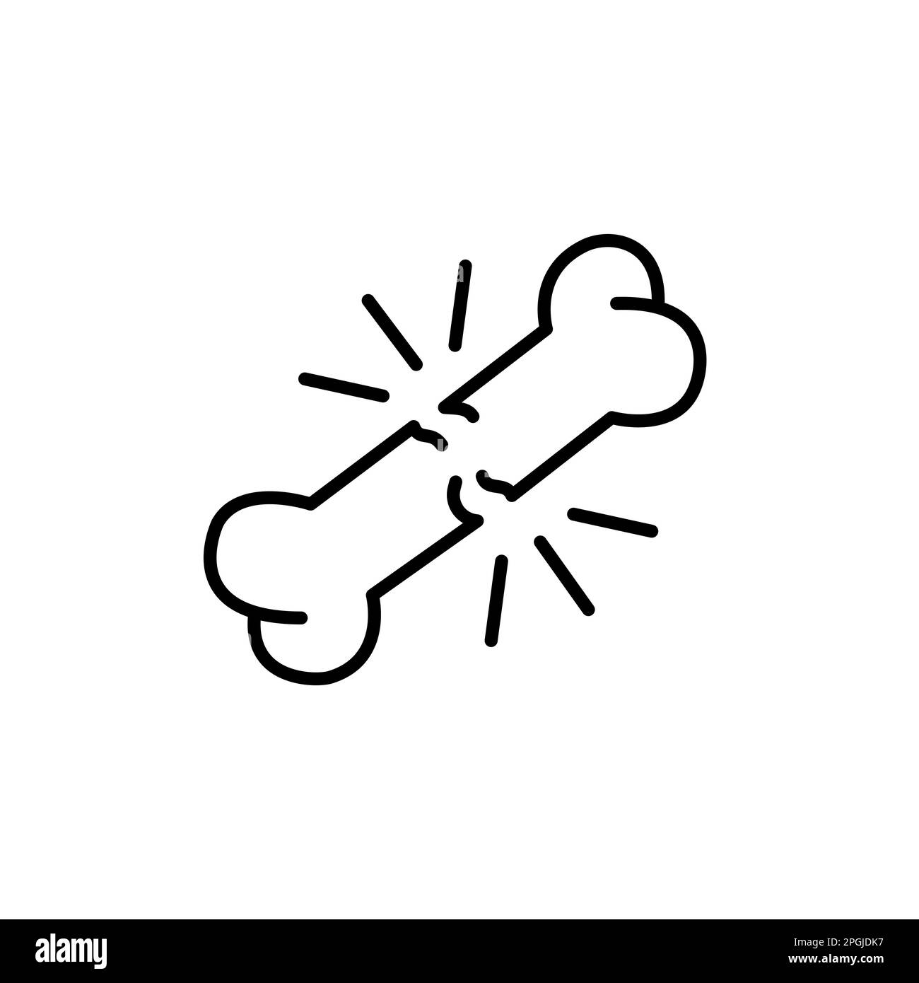 Vektorkontur des gebrochenen Knochens - Symbol "Konstruktionsdarstellung". Medizinisches Symbol auf weißem Hintergrund Stock Vektor