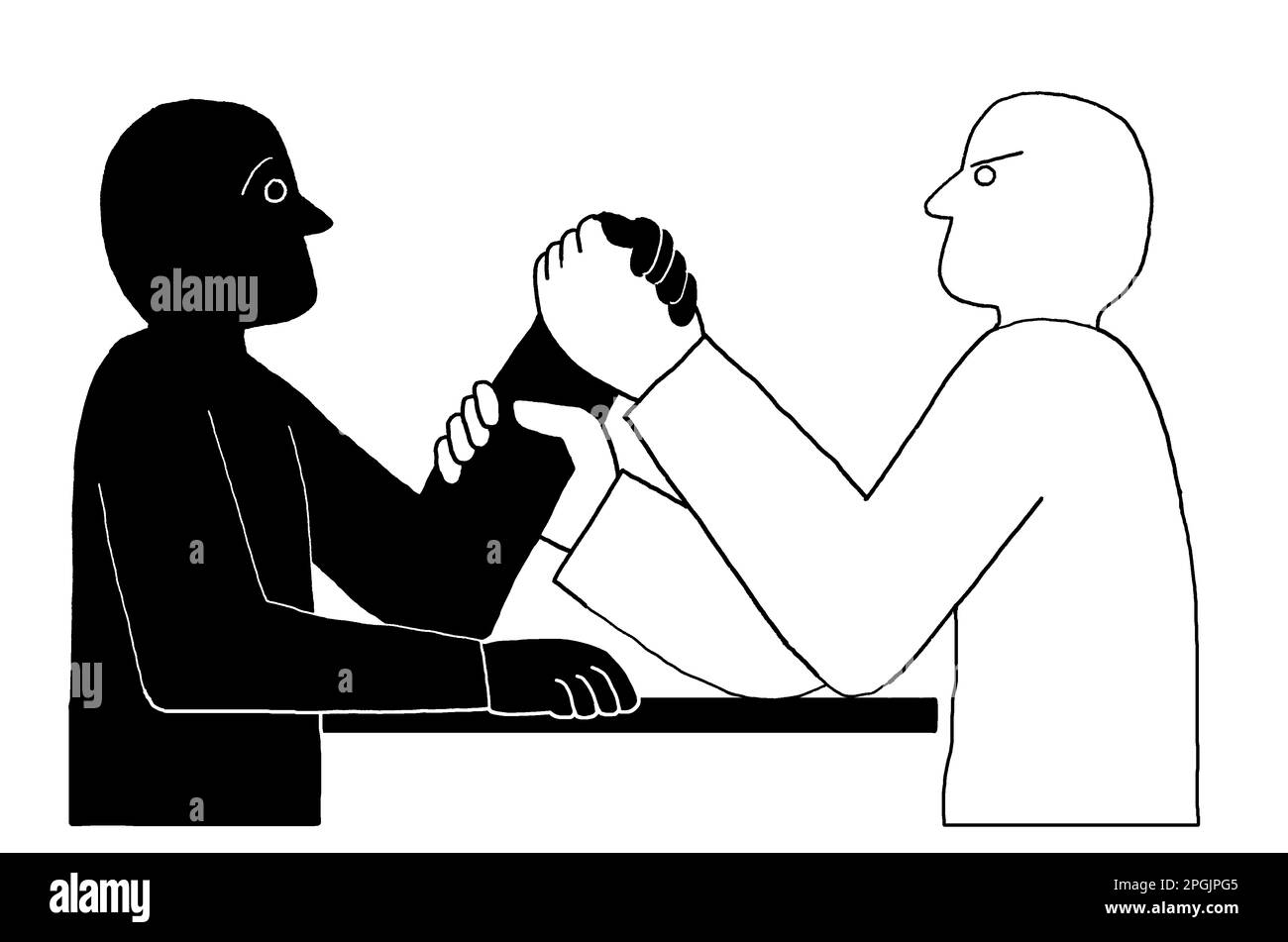 Schwarz-Weiß-Darstellung der weißen Figur und des Armstreifens der schwarzen Figur Stockfoto