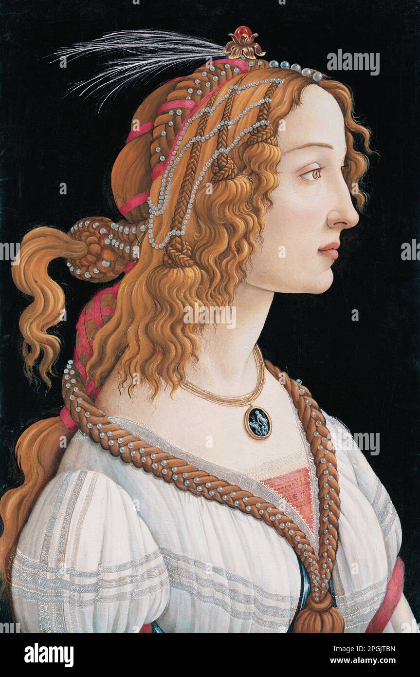 Idealisiertes Frauenporträt (Porträt von Simonetta Vespucci als Nymphe) 1480 von Sandro Botticelli Stockfoto