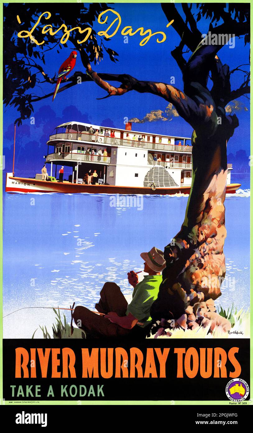 Faule Tage. River Murray Tours von James Northfield (1887-1973). Poster in den 1930er in Australien veröffentlicht. Stockfoto