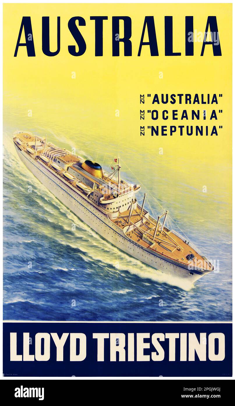 Australien. Lloyd Triestino. Künstler unbekannt. Poster veröffentlicht 1950. Stockfoto