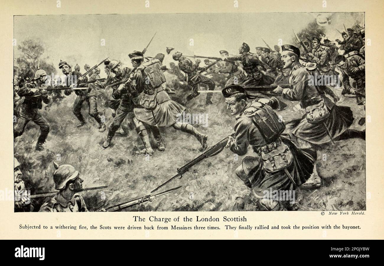 The Charge of the London Scottish from the book ' Deeds of Heroism and Tapvery : the book of Heroes and Personal Daring ' von Elwyn Alfred Barron und Rupert Hughes, Publication Date 1920 Publisher New York : Harper & Brothers Publishers Stockfoto