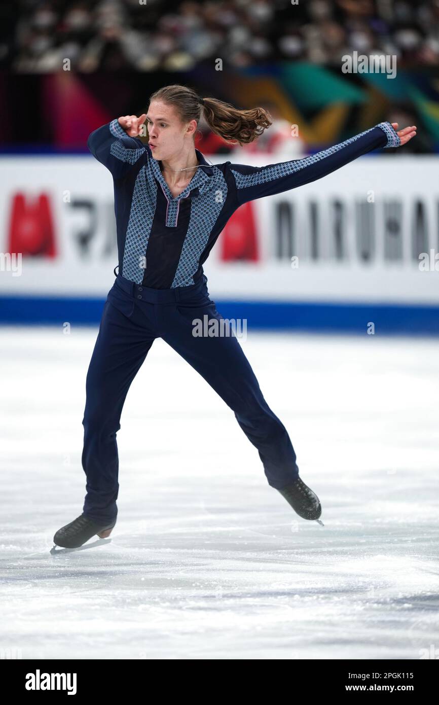 Saitama, Japan. 23. März 2023. Deniss Vasiljevs aus Lettland tritt während des Men's Short-Programms bei der ISU World Figure Skating Championships in der Saitama Super Arena in Saitama, Japan, am 23. März 2023 auf. Kredit: Zhang Xiaoyu/Xinhua/Alamy Live News Stockfoto