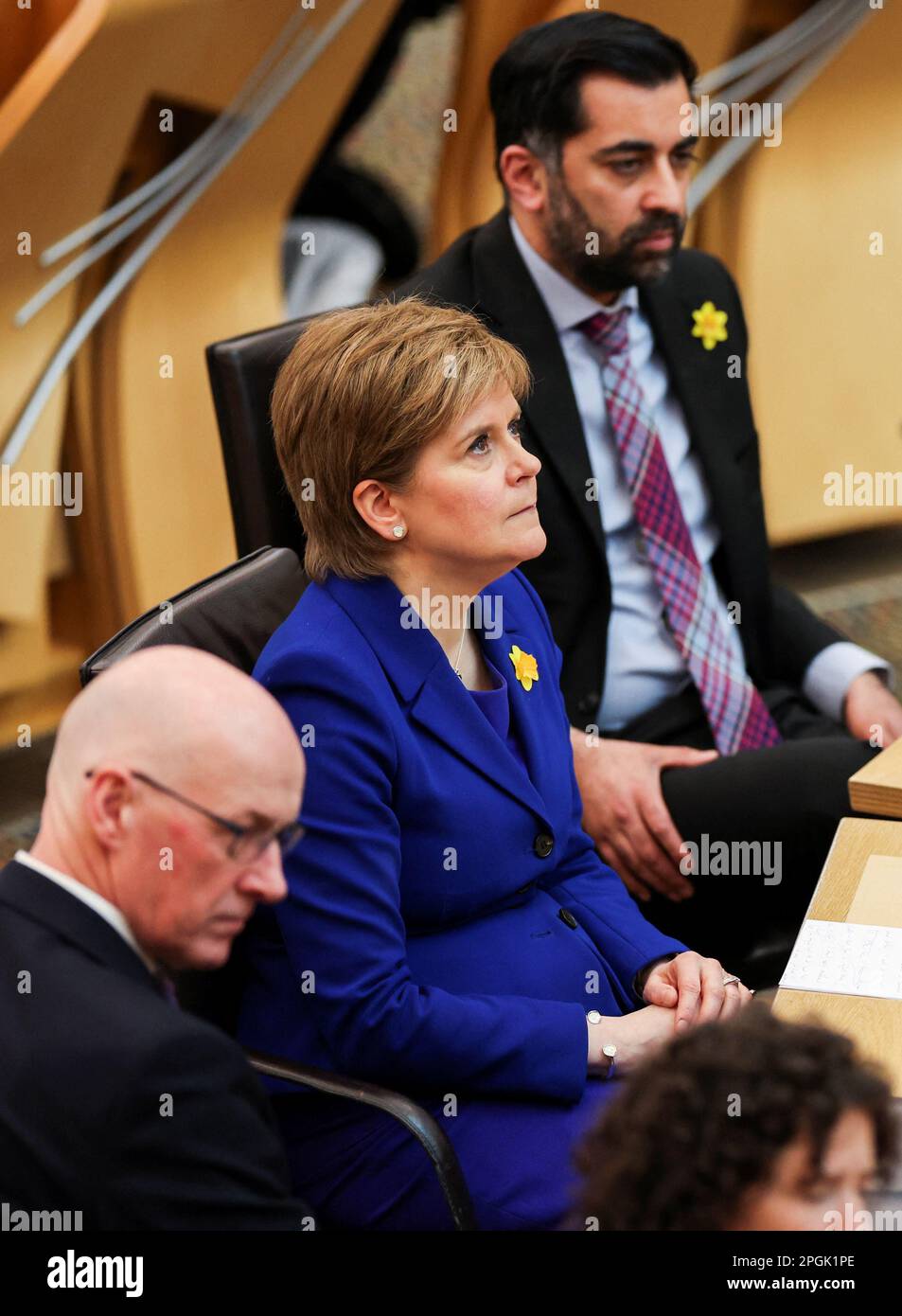 Schottlands erste Ministerin Nicola Sturgeon reagiert auf ihre letzte erste Minster's Questions im schottischen Parlament in Holyrood, Edinburgh, Schottland, Großbritannien, März 23. 2023. REUTERS/Russell Cheyne Stockfoto