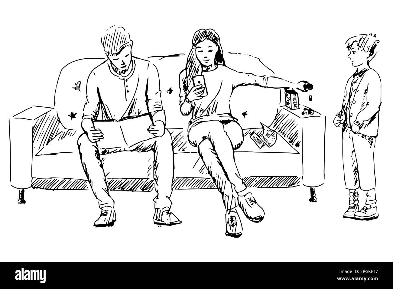 Manchmal sind Eltern scheinheilig, wenn sie ihre Kinder und Teenager dafür bestrafen, dass sie ihr Handy zu oft benutzen. Stockfoto