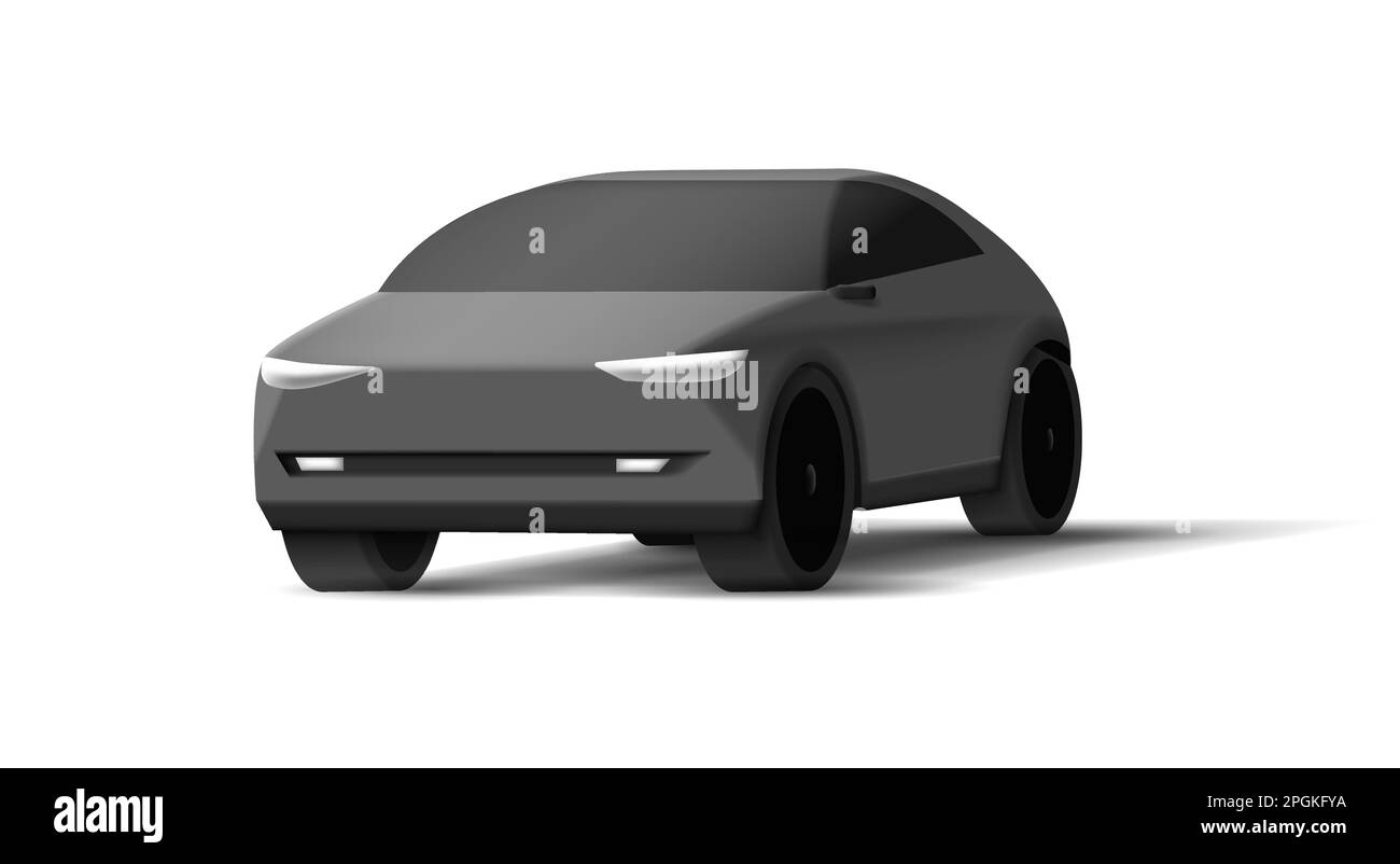 Realistisches Black Vector 3D-Auto, Prototyp eines Autos mit einfachen Formen, Fahrzeugdesign Stock Vektor