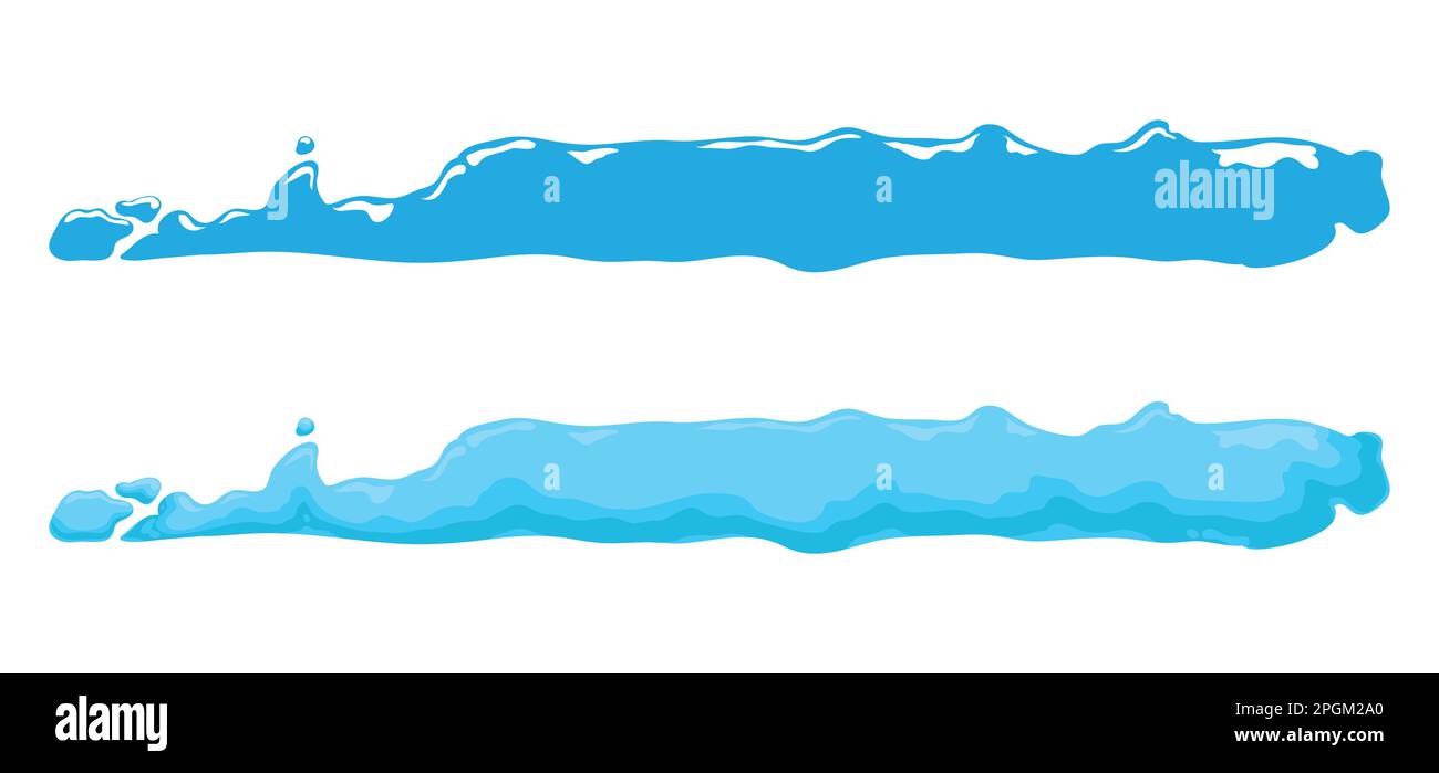 Set mit zwei dünnen Linien mit wässrigem Effekt, einer in blauer, flacher Silhouette und der anderen im Cartoon-Stil. Stock Vektor
