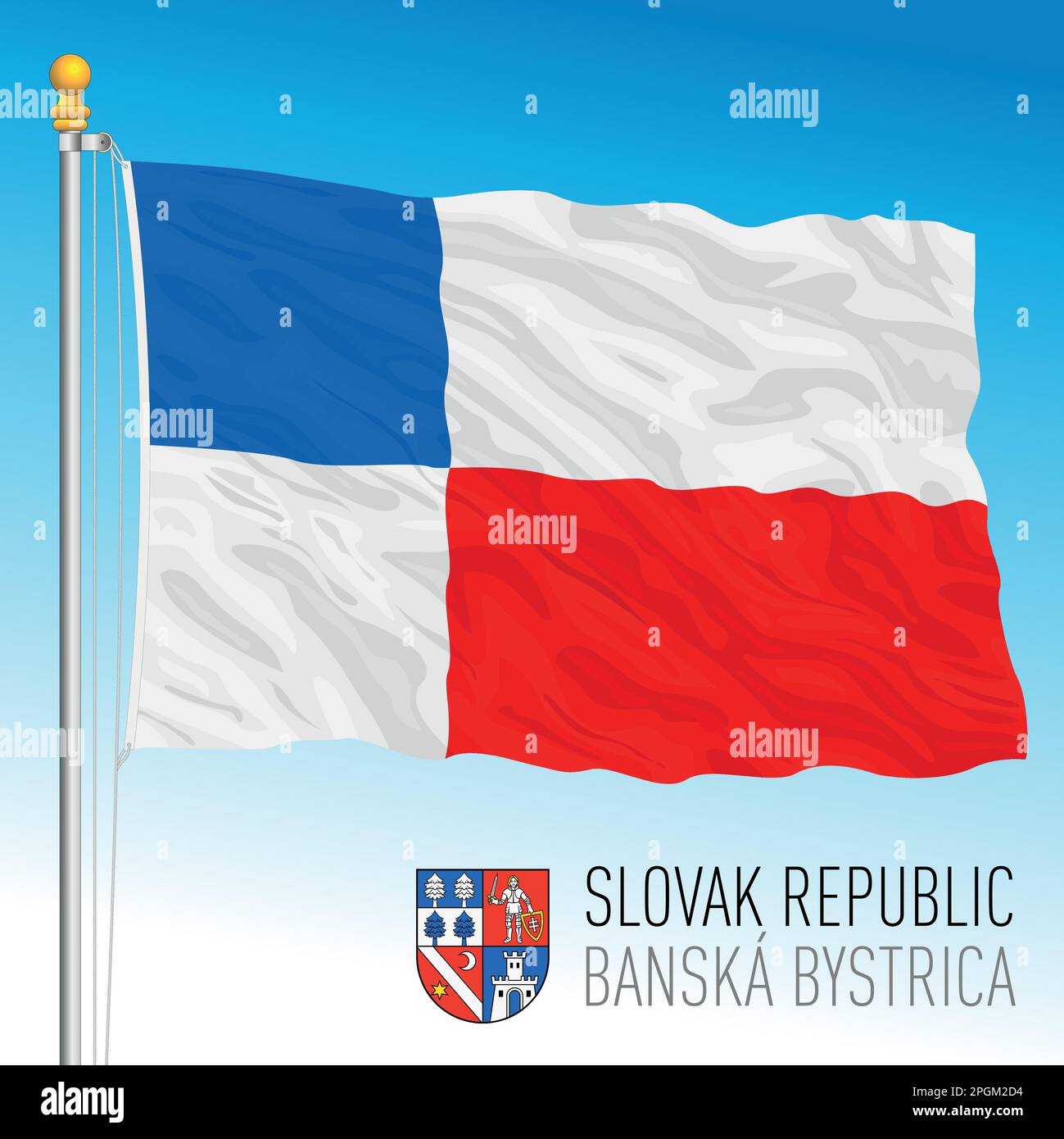 Slowakei, Region Banska Bystrica Flagge und Wappen, Vektordarstellung Stock Vektor