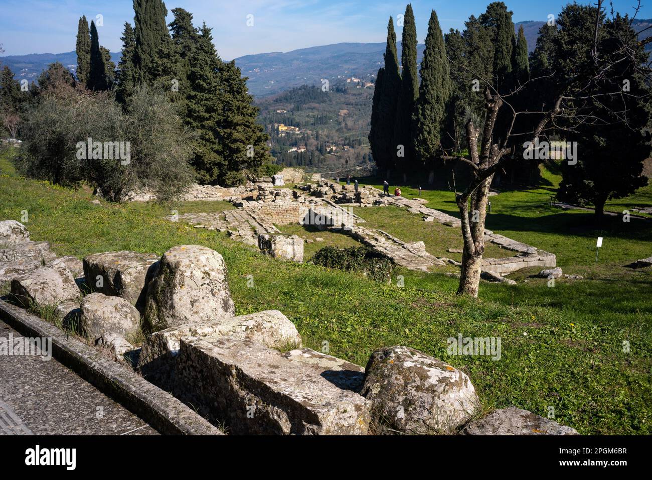 Römische und etruskische Ruinen in Fiesole, einer Stadt auf einem Hügel ...
