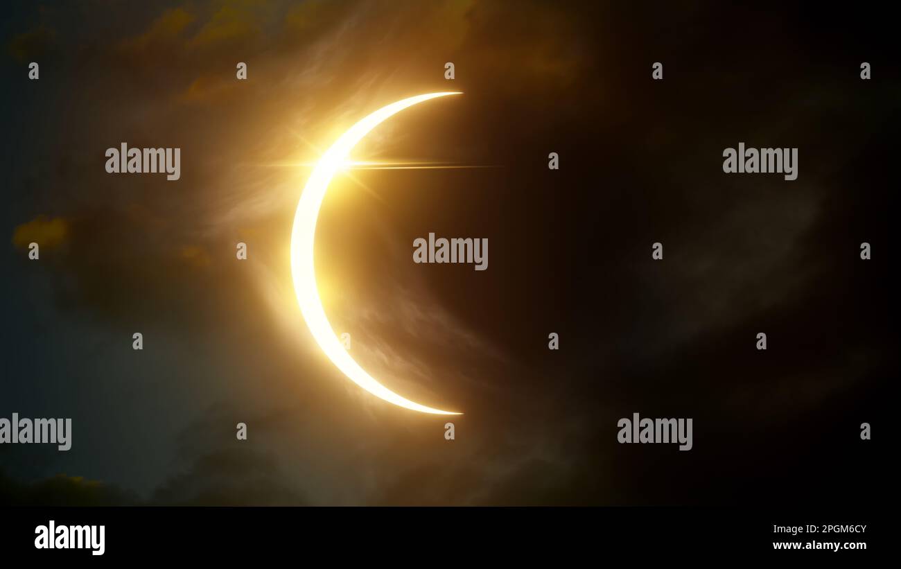 Der Mond, der vor der Sonne vorbeizieht, erzeugt eine totale Sonnenfinsternis. Illustration Stockfoto
