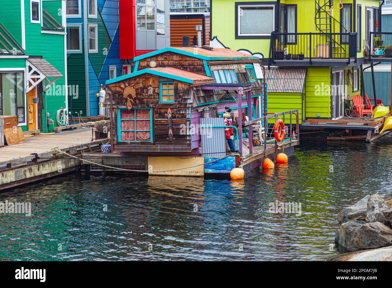 Schwimmende Häuser in Fisherman's Wharf Victoria British Columbia Canada Stockfoto