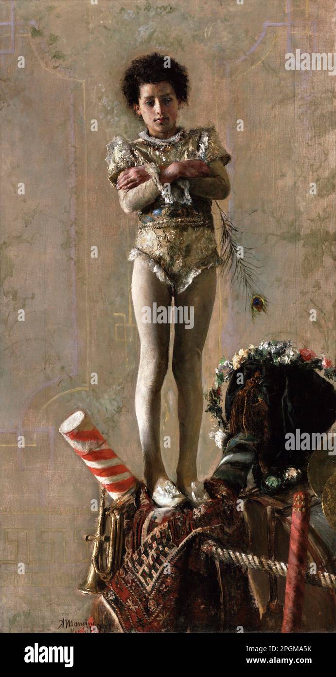 Il Saltimbanco vom italienischen Maler Antonio Mancini (1852-1930), Öl auf Leinwand, 1889 Stockfoto