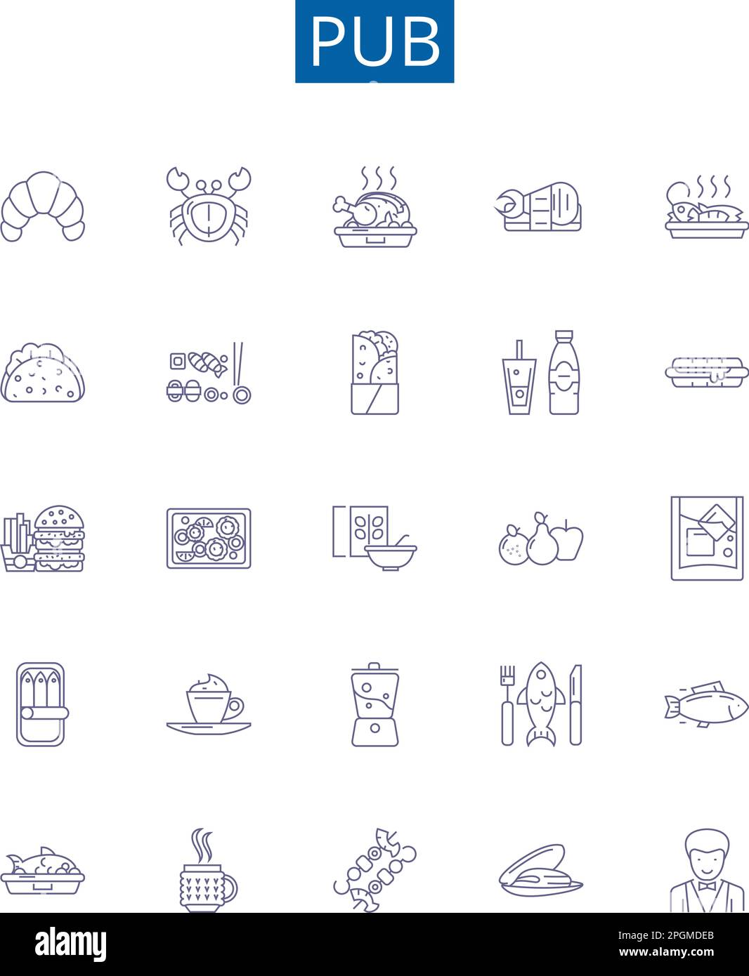 Symbole für Pub-Linien sind eingestellt. Designkollektion von Bar, Alehouse, Tavern, Pubs, Brauerei, Taproom, öffentliches Haus, Bewässerungsloch Konturenvektor Stock Vektor